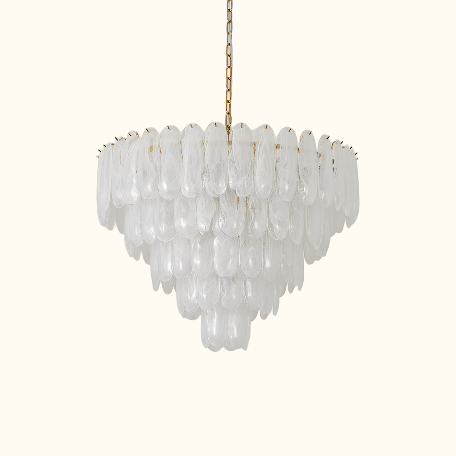 White Opaline Murano-Style Glass Petal Cascade Chandelier