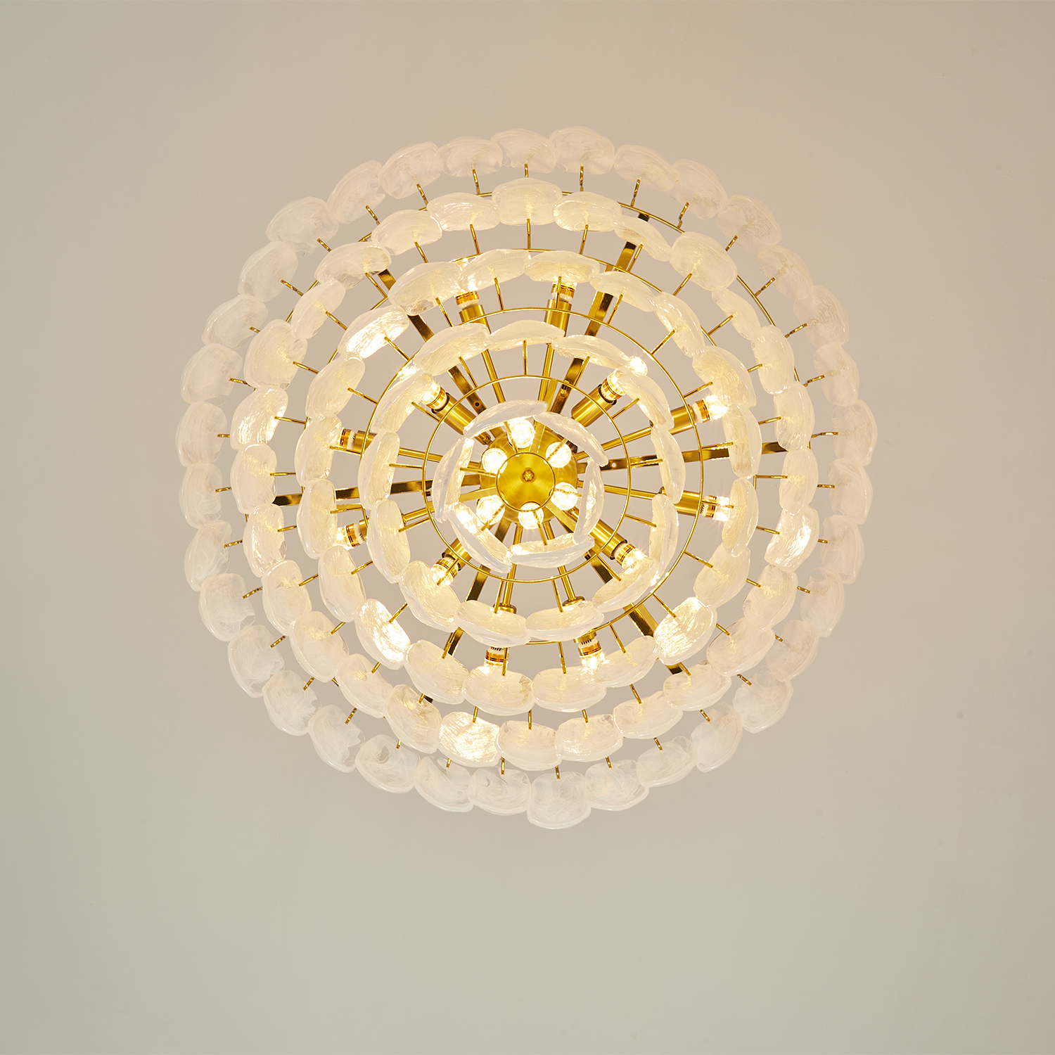 White Opaline Murano-Style Glass Petal Cascade Chandelier