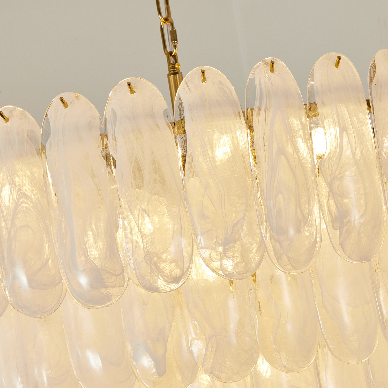 White Opaline Murano-Style Glass Petal Cascade Chandelier