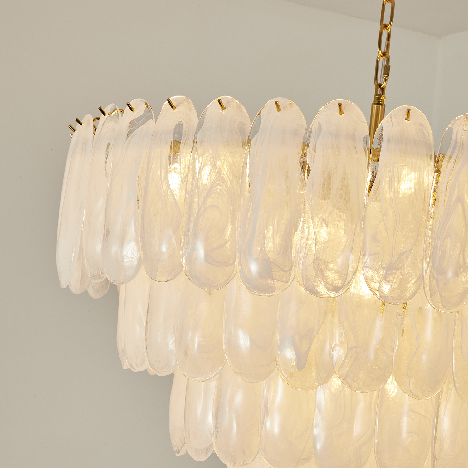 White Opaline Murano-Style Glass Petal Cascade Chandelier