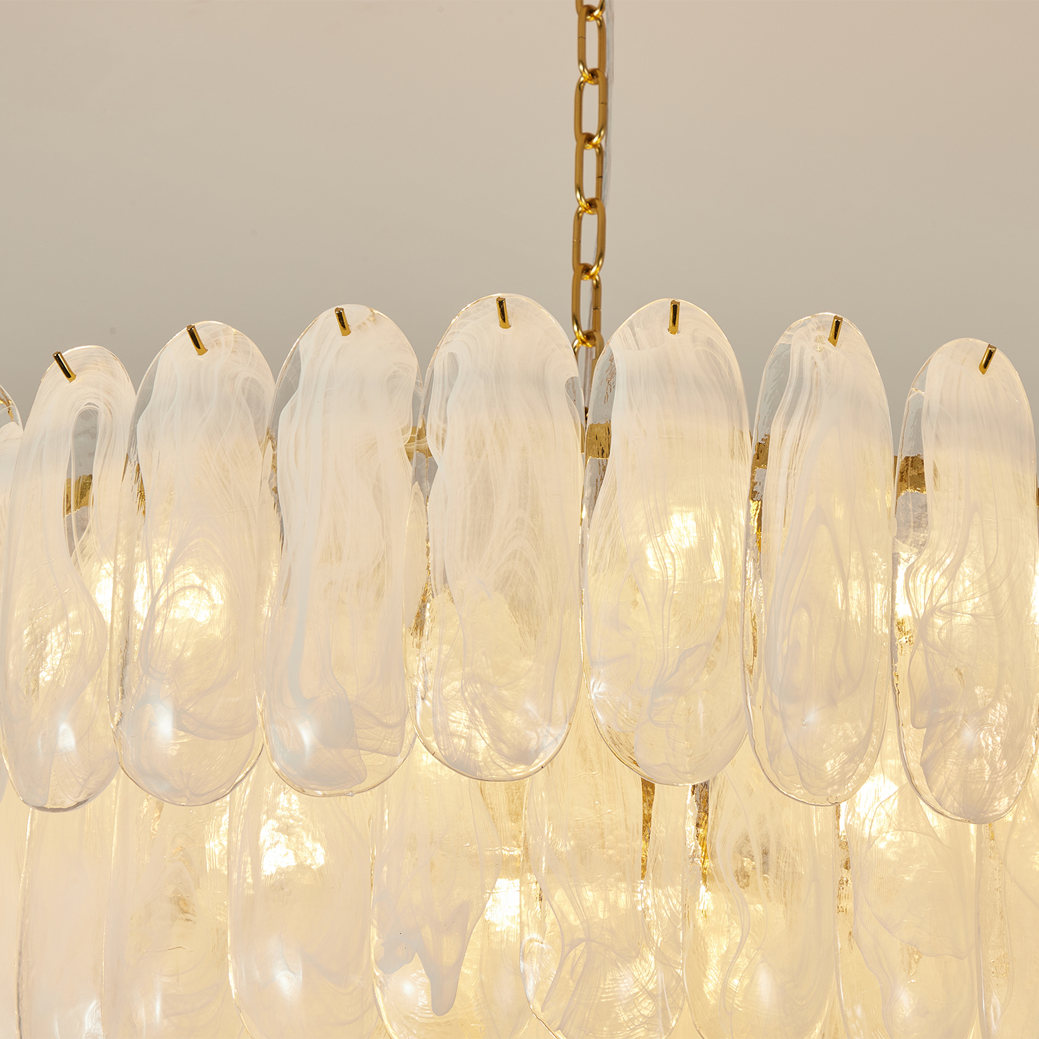 White Opaline Murano-Style Glass Petal Cascade Chandelier