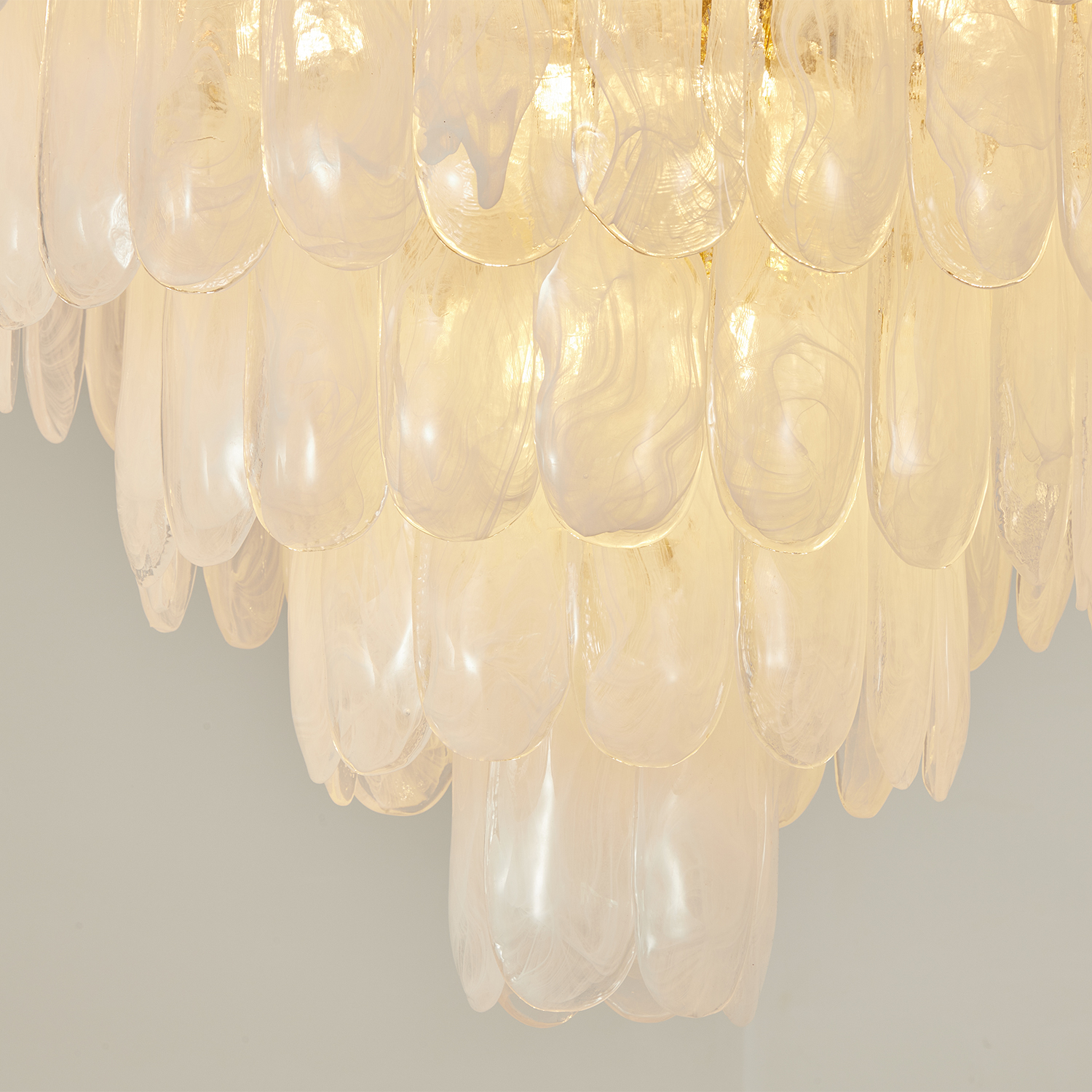 White Opaline Murano-Style Glass Petal Cascade Chandelier