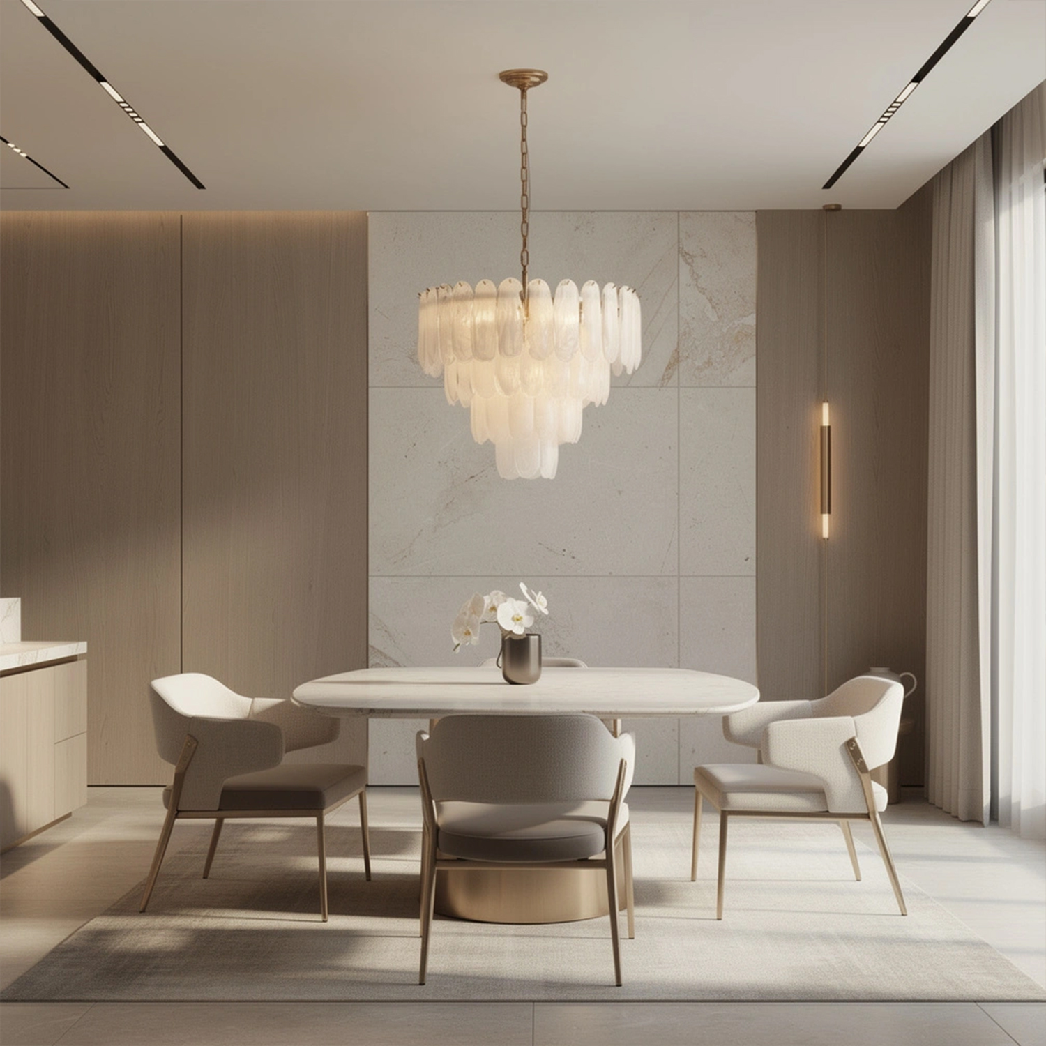 White Opaline Murano-Style Glass Petal Cascade Chandelier