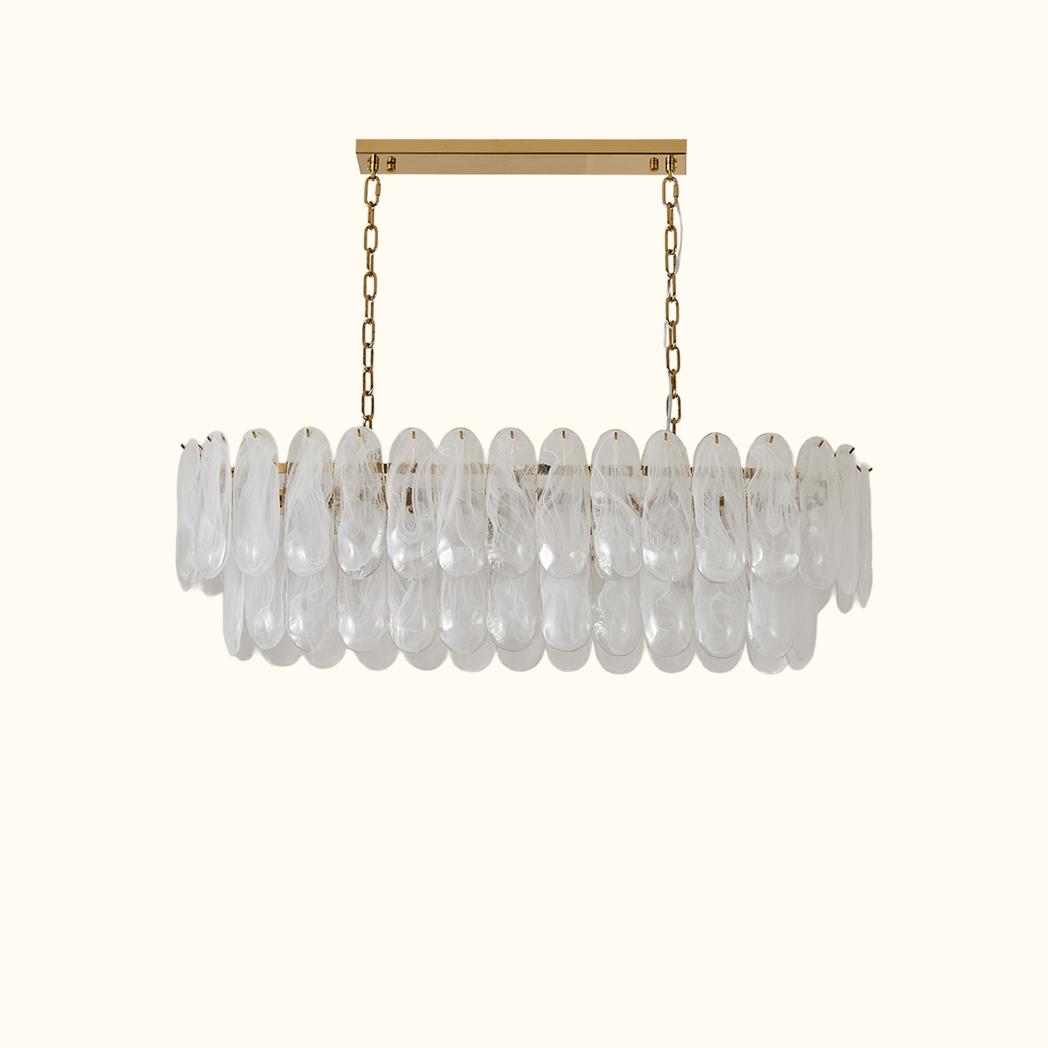 White Opaline Murano-Style Glass Petal Cascade Linear Chandelier