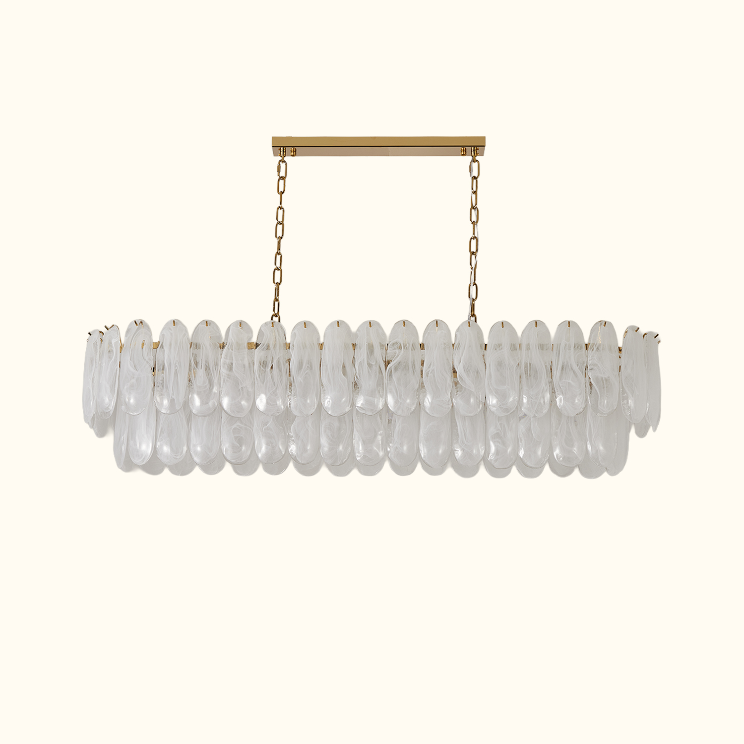 White Opaline Murano-Style Glass Petal Cascade Linear Chandelier