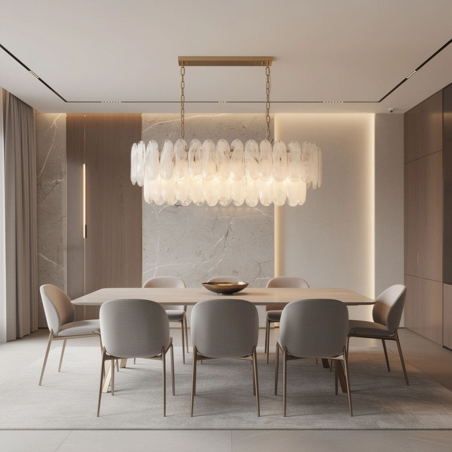 White Opaline Murano-Style Glass Petal Cascade Linear Chandelier