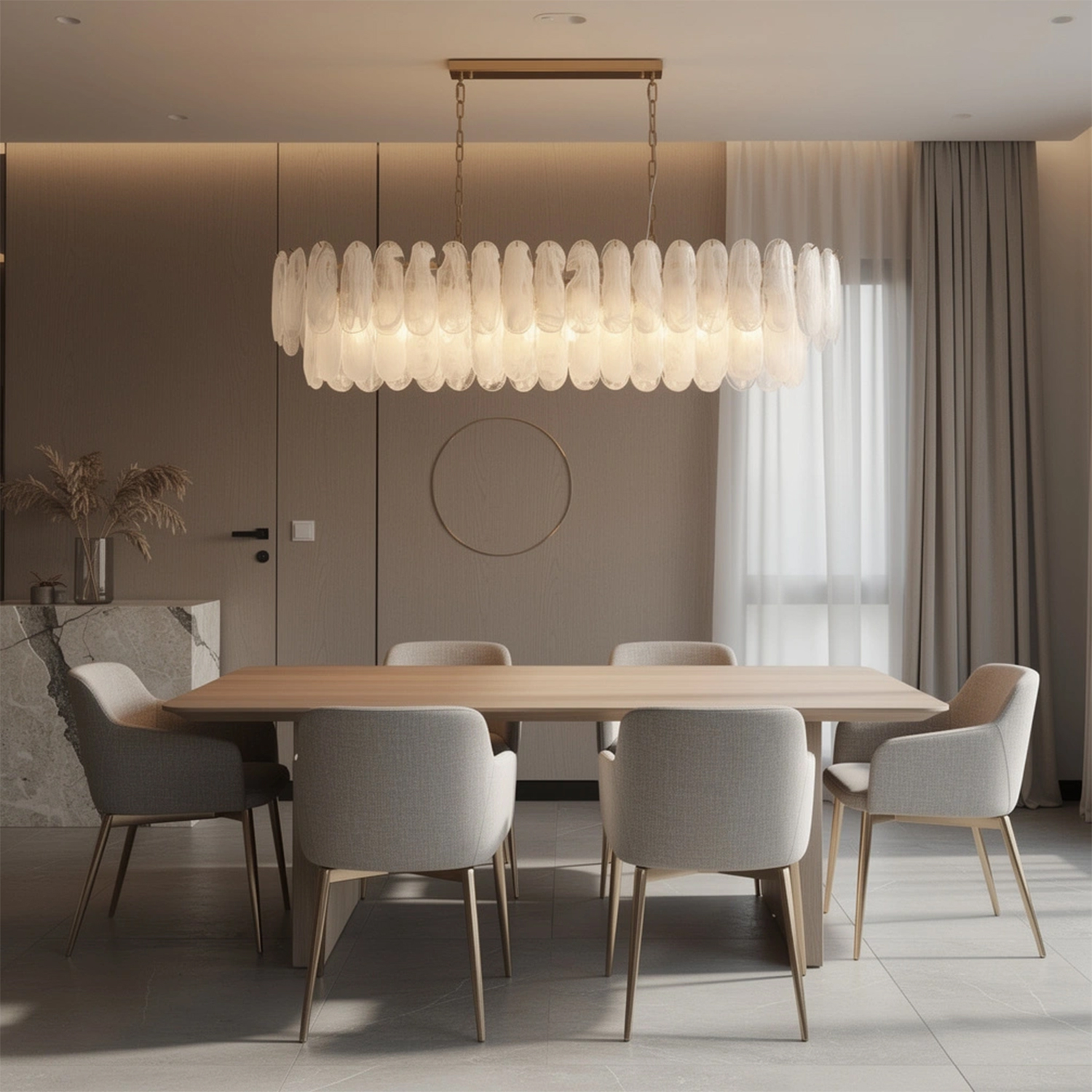 White Opaline Murano-Style Glass Petal Cascade Linear Chandelier
