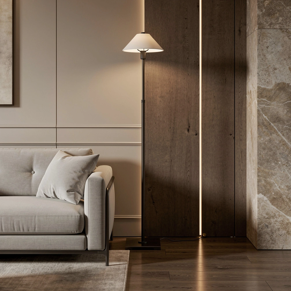 Pyramid Linen Shade Telescoping Floor Lamp