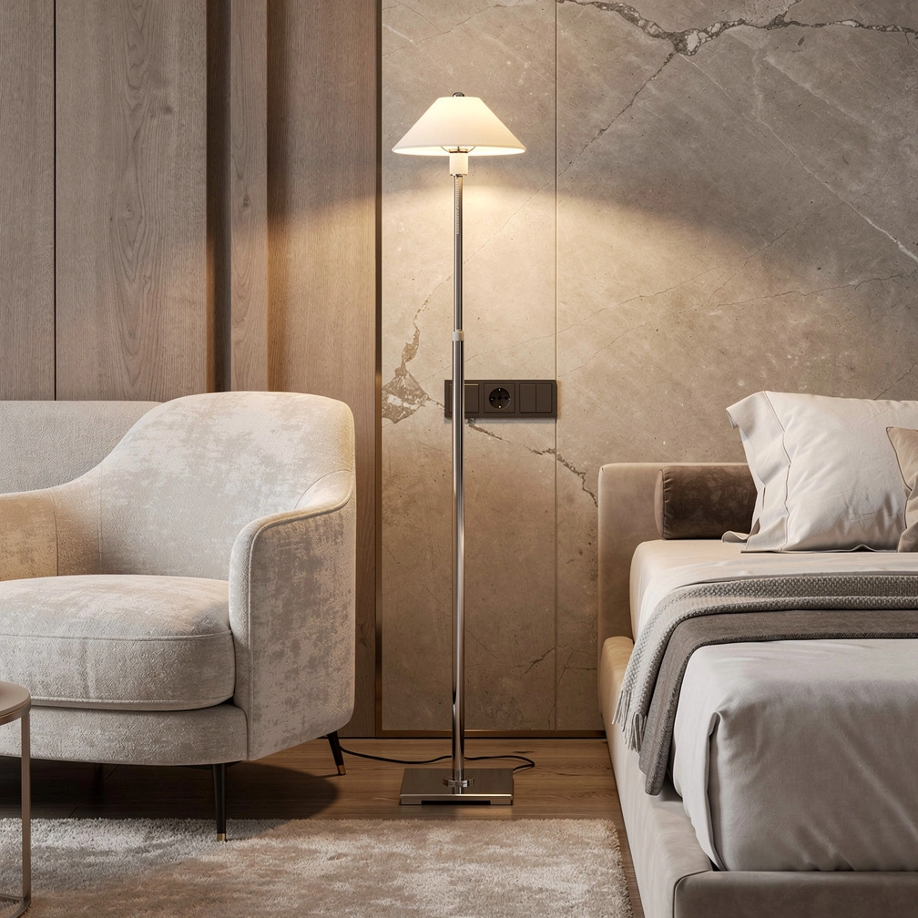 Pyramid Linen Shade Telescoping Floor Lamp