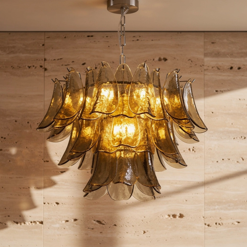 Modernist Feather Chandelier in Murano Smoked Topaz Glass