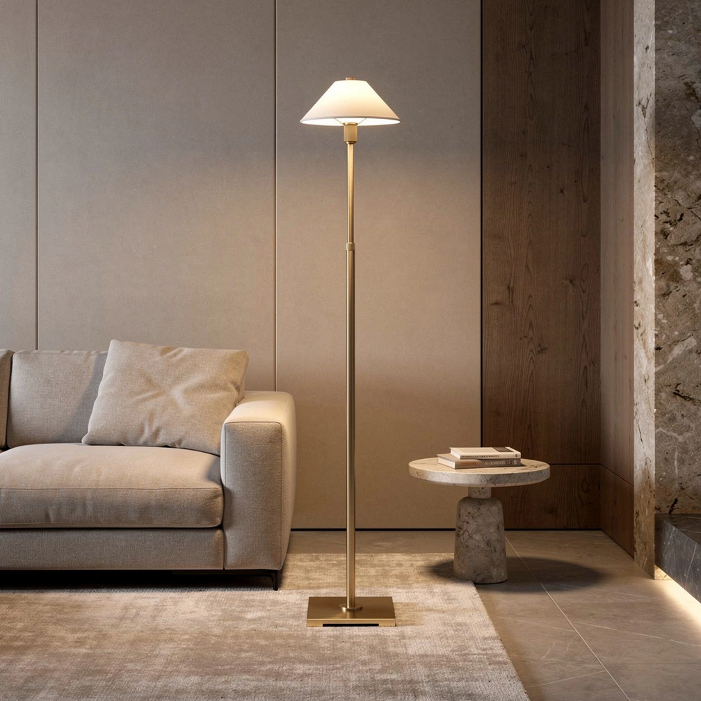 Pyramid Linen Shade Telescoping Floor Lamp