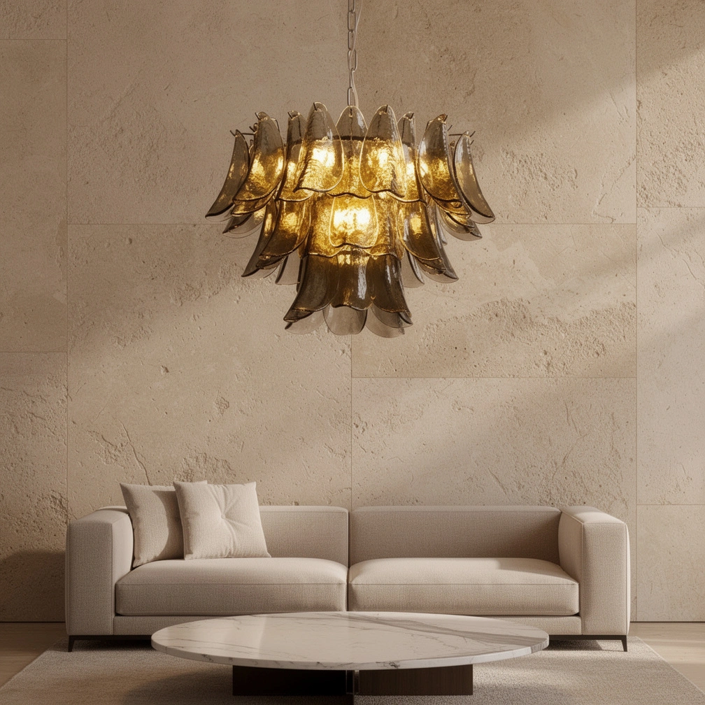 Modernist Feather Chandelier in Murano Smoked Topaz Glass