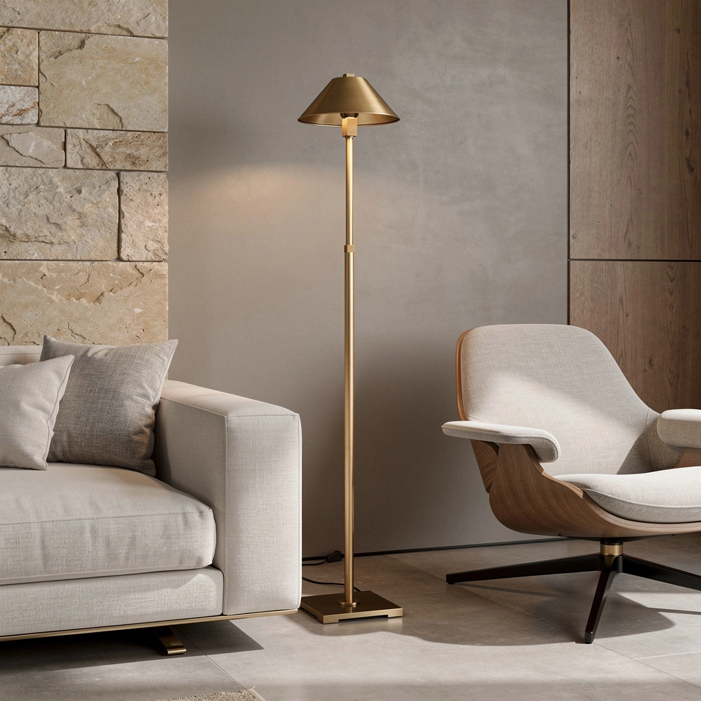 Pyramid Metal Shade Telescoping Floor Lamp