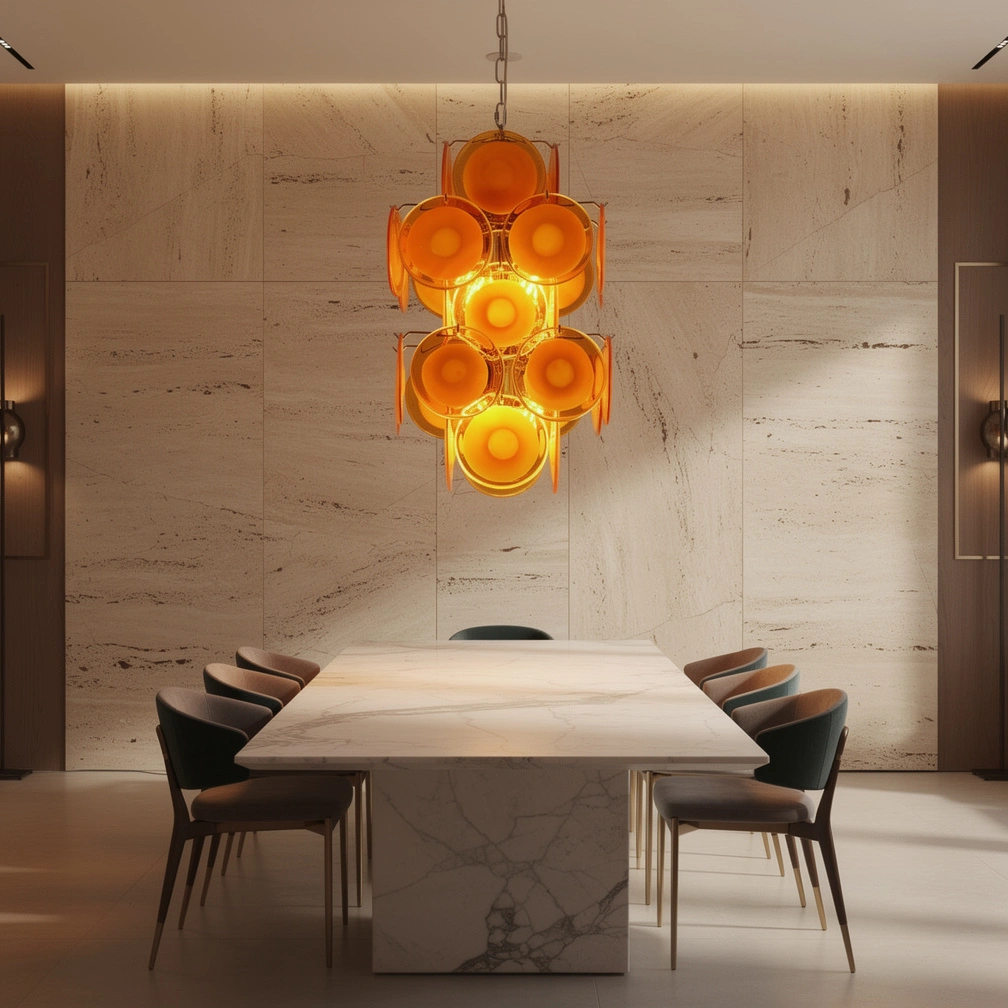 Italian Disc Chandeliers Murano Glass 1970s