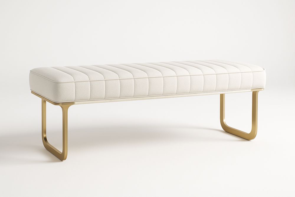 Rectangular Bench Steel Frame Polyester Fabric 150cm White