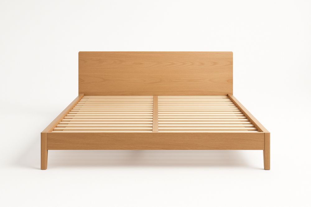 Queen Bed Frame Solid Oak Slatted Base Natural Finish 150cm x 200cm