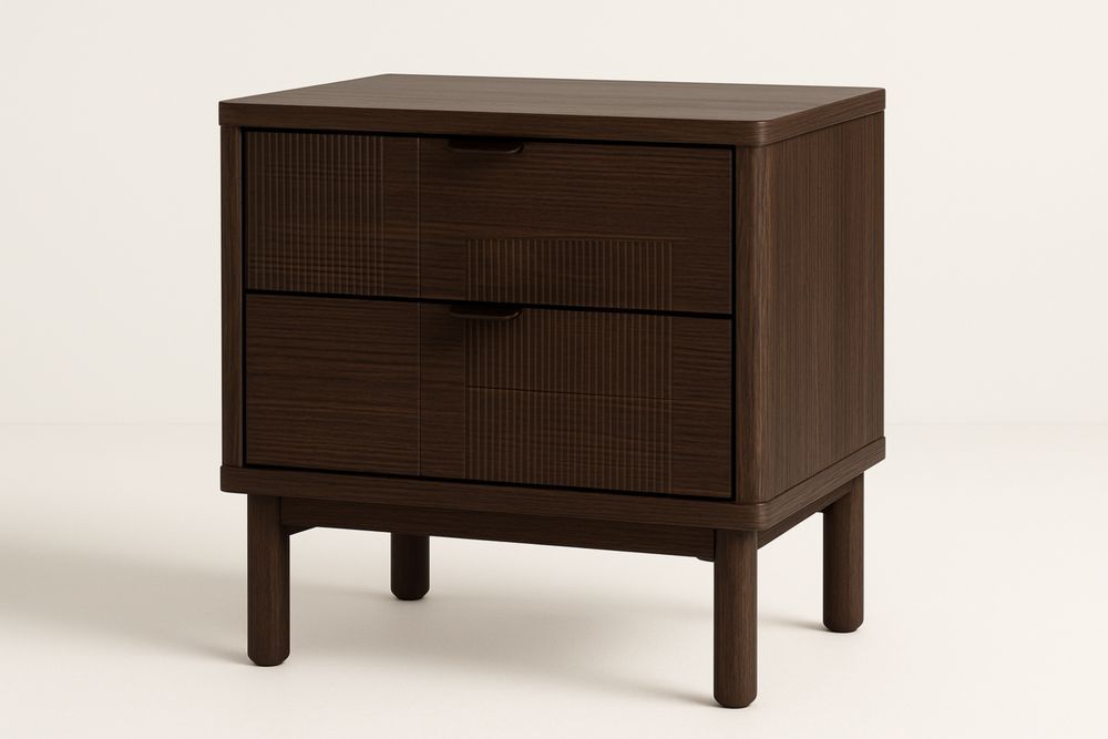 Walnut Veneer Two-Drawer Bedside Table 45cm x 35cm x 55cm