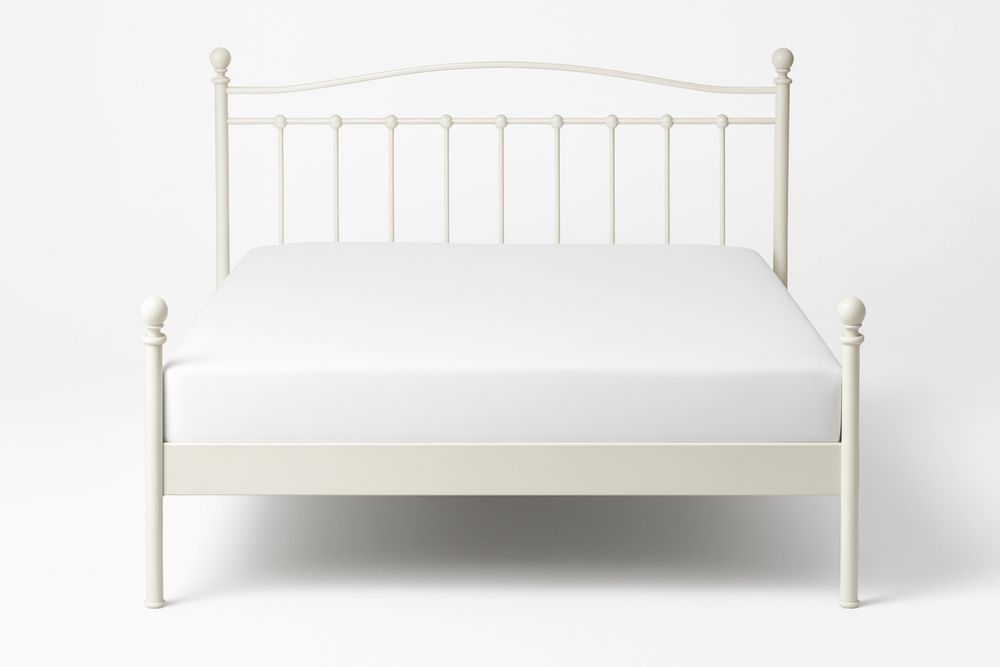 Metal Bed Frame with Curved Headboard and Finials White 200cm x 150cm x 120cm