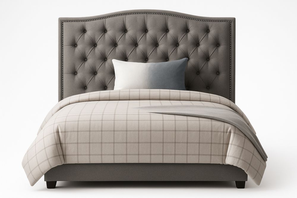 Queen Bed Upholstered Frame with Linen Fabric and Tufted Headboard Charcoal