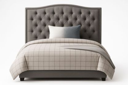 Queen Bed Upholstered Frame with Linen Fabric and Tufted Headboard Charcoal