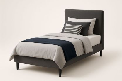 Single Upholstered Bed with Polyester Fabric and Wooden Legs Dark Grey 200cm x 100cm