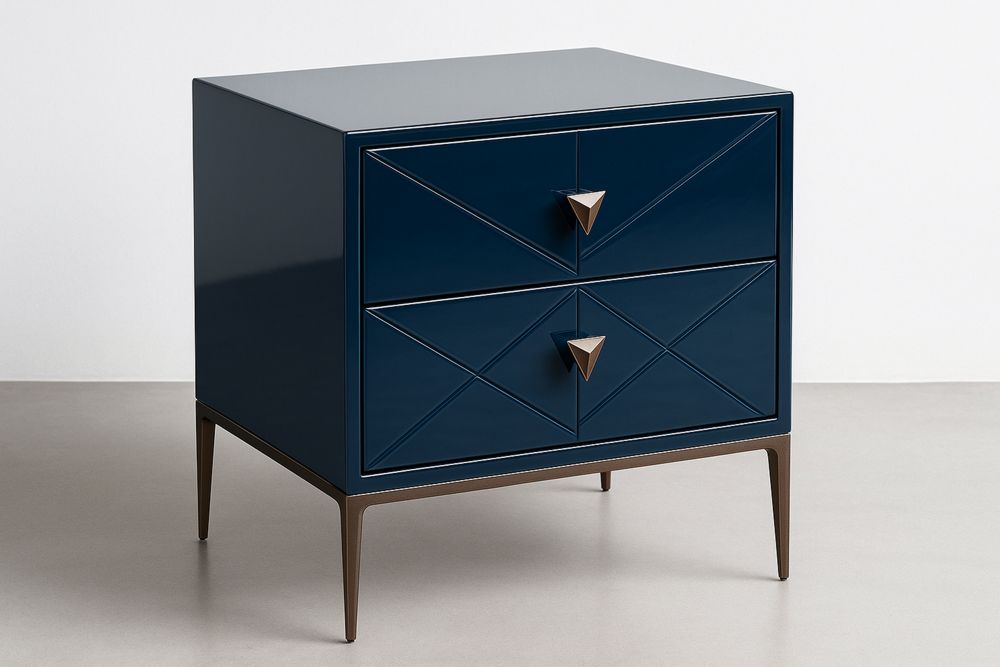 Bedside Table Navy Blue Lacquered MDF with Metal Legs 60cm x 50cm x 40cm