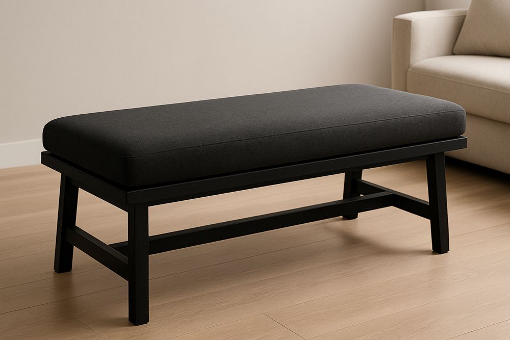 Black Rectangular Upholstered Bench with Solid Wood Frame and Polyester Cushion
