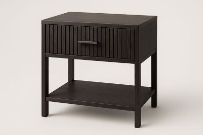 Dark Brown Wooden Bedside Table with Drawer and Shelf