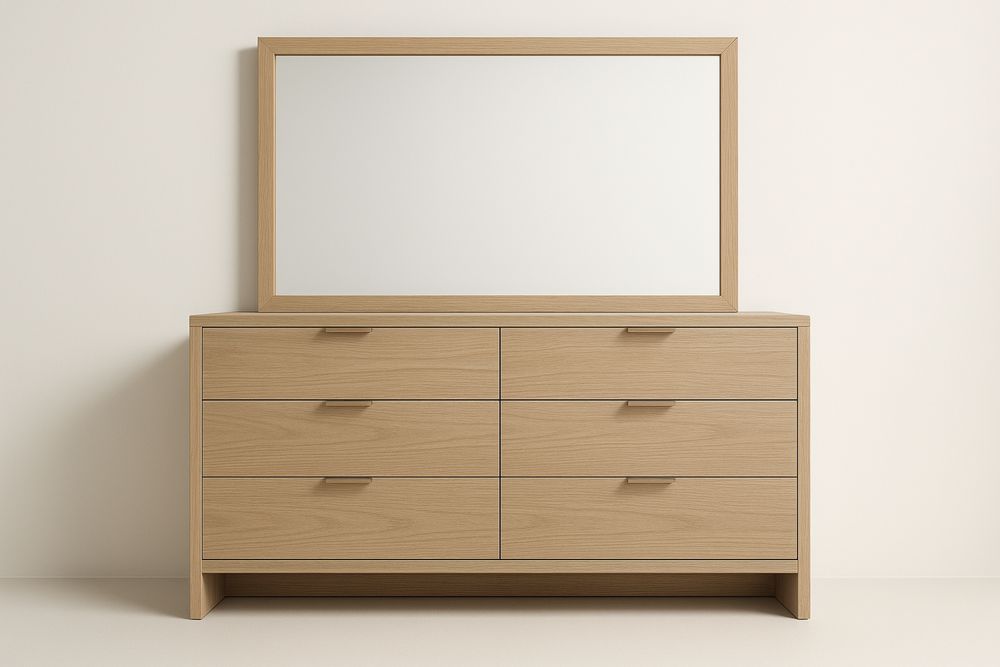 Wood Veneer Dresser Set with Mirror and Six Drawers Natural 145cm