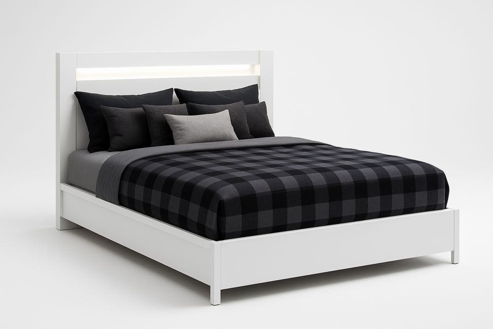 White MDF Queen Platform Bed Frame with LED Headboard