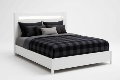 White MDF Queen Platform Bed Frame with LED Headboard