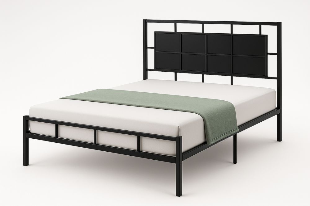 Metal Bed Frame with Headboard Double Black 190x140cm