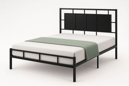 Metal Bed Frame with Headboard Double Black 190x140cm