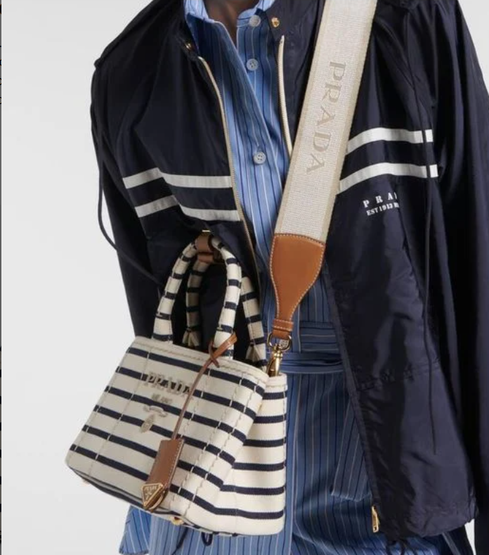 【国内発送★PRADA】ストライプ コットンキャンバス ミニバッグ