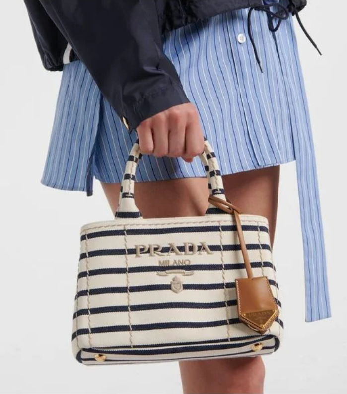 【国内発送★PRADA】ストライプ コットンキャンバス ミニバッグ