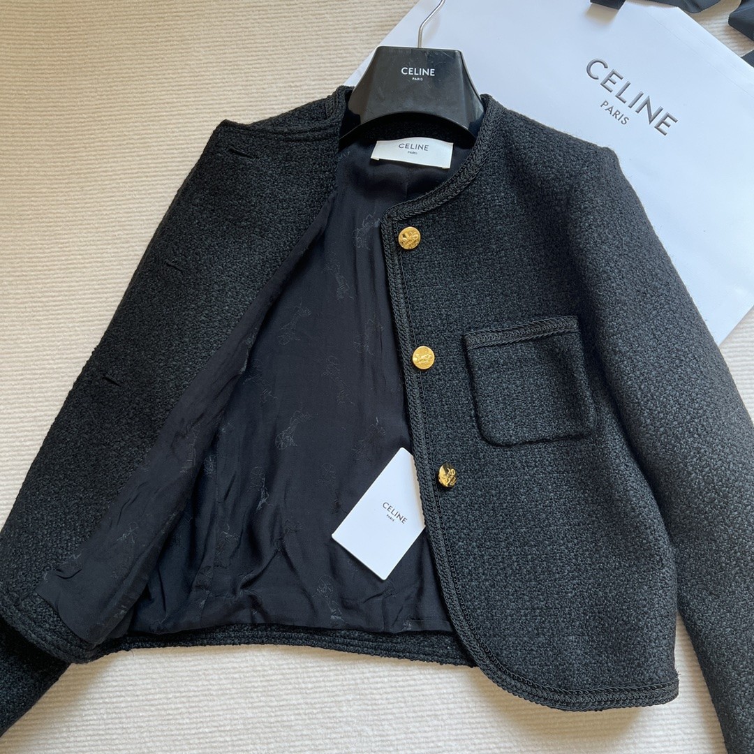 CELINE セリーヌ 3ボタン & ブレーデッドパイピング ブレーデッド シャスールジャケット / ブクレツイード