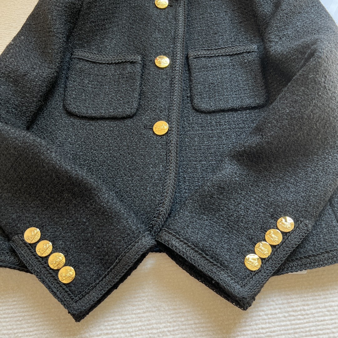 CELINE セリーヌ 3ボタン & ブレーデッドパイピング ブレーデッド シャスールジャケット / ブクレツイード