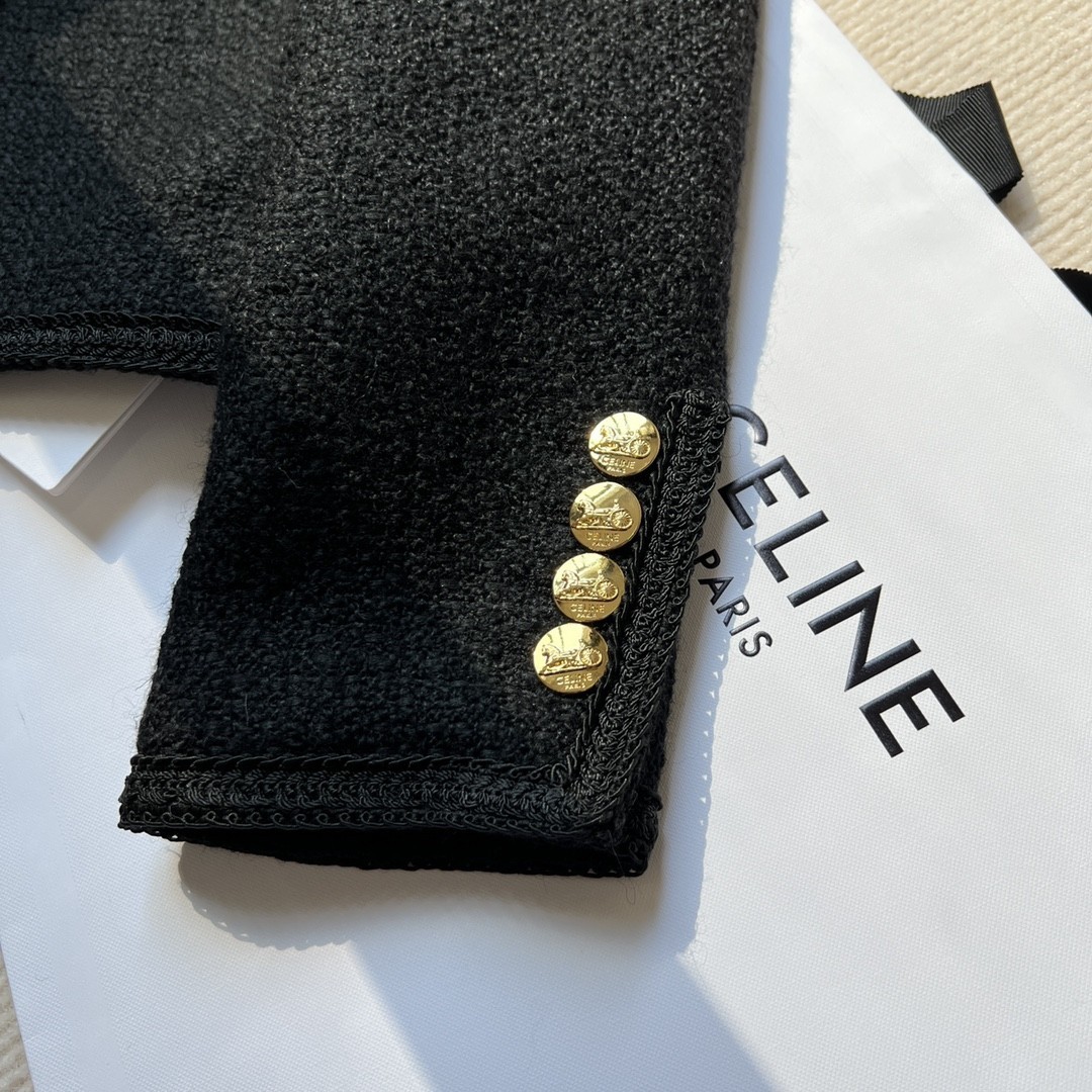 CELINE セリーヌ 3ボタン & ブレーデッドパイピング ブレーデッド シャスールジャケット / ブクレツイード