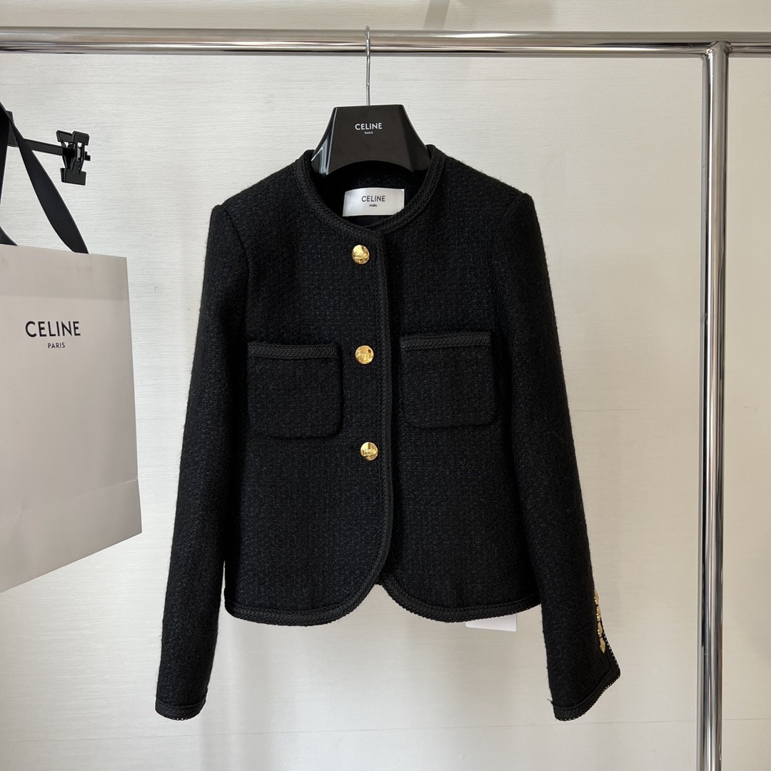 CELINE セリーヌ 3ボタン & ブレーデッドパイピング ブレーデッド シャスールジャケット / ブクレツイード