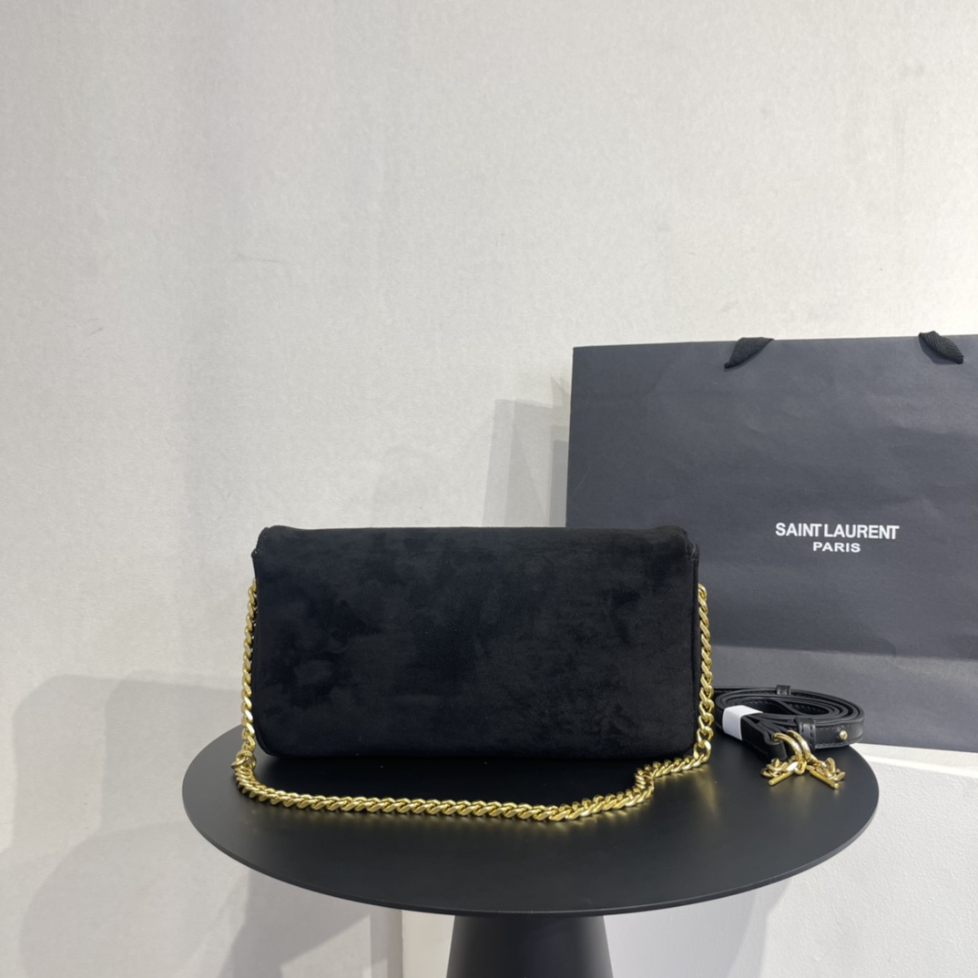 イヴ・サンローラン ブラック スエード モノグラム ミディアム ケイト タッセル バッグ