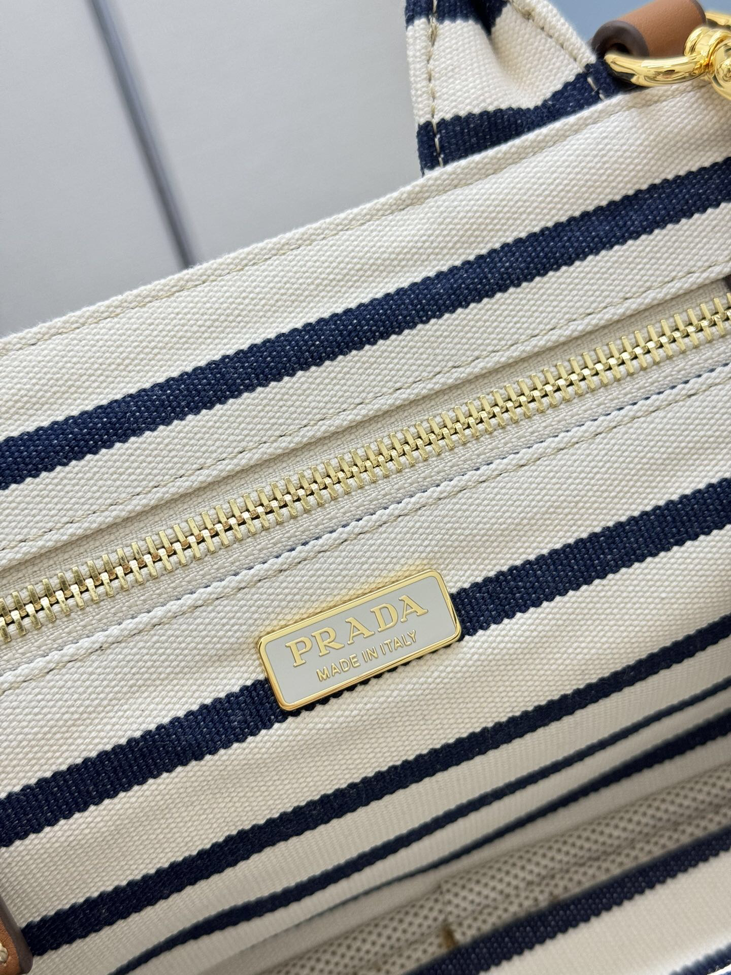 【国内発送★PRADA】ストライプ コットンキャンバス ミニバッグ