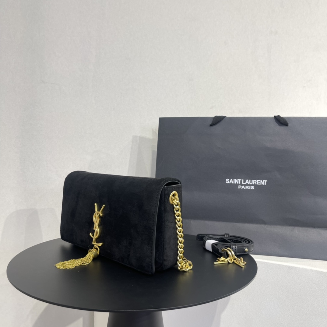 イヴ・サンローラン ブラック スエード モノグラム ミディアム ケイト タッセル バッグ