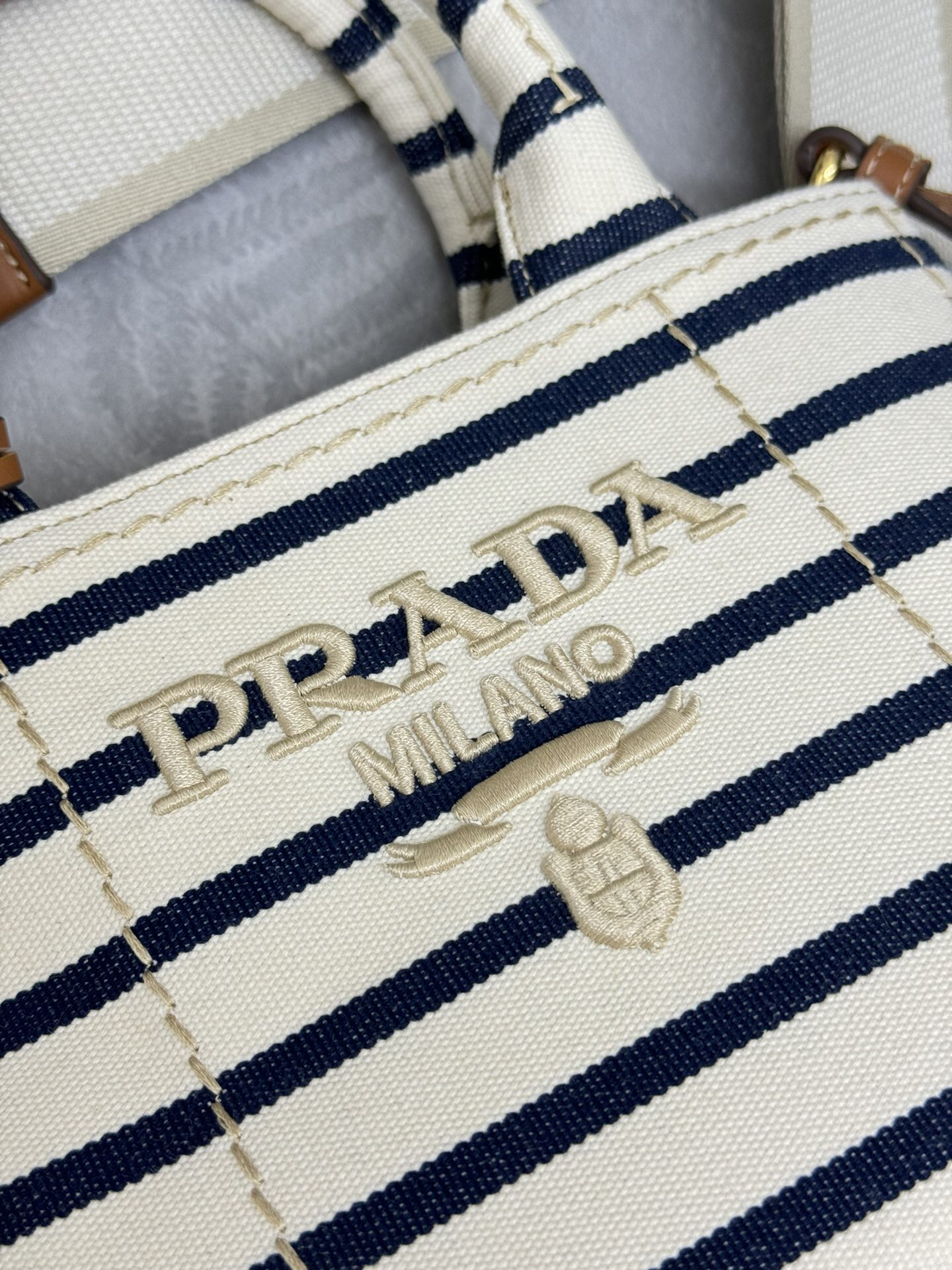 【国内発送★PRADA】ストライプ コットンキャンバス ミニバッグ