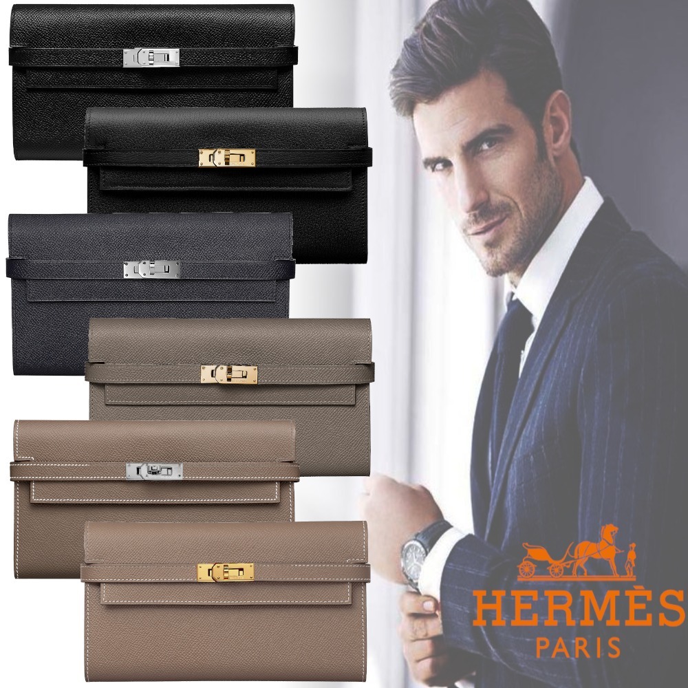 大人の贅沢 ◆HERMES直営店◆グレージュ&ブラック☆長財布 KELLY
