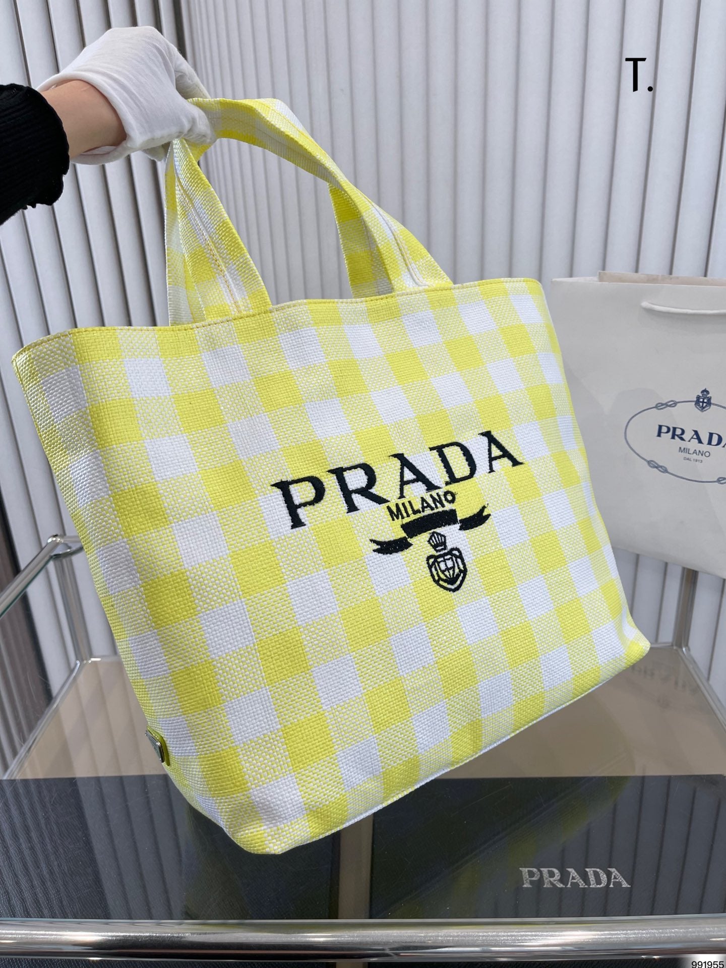 PRADA 格子縞 織物バッグ ハンドバッグ