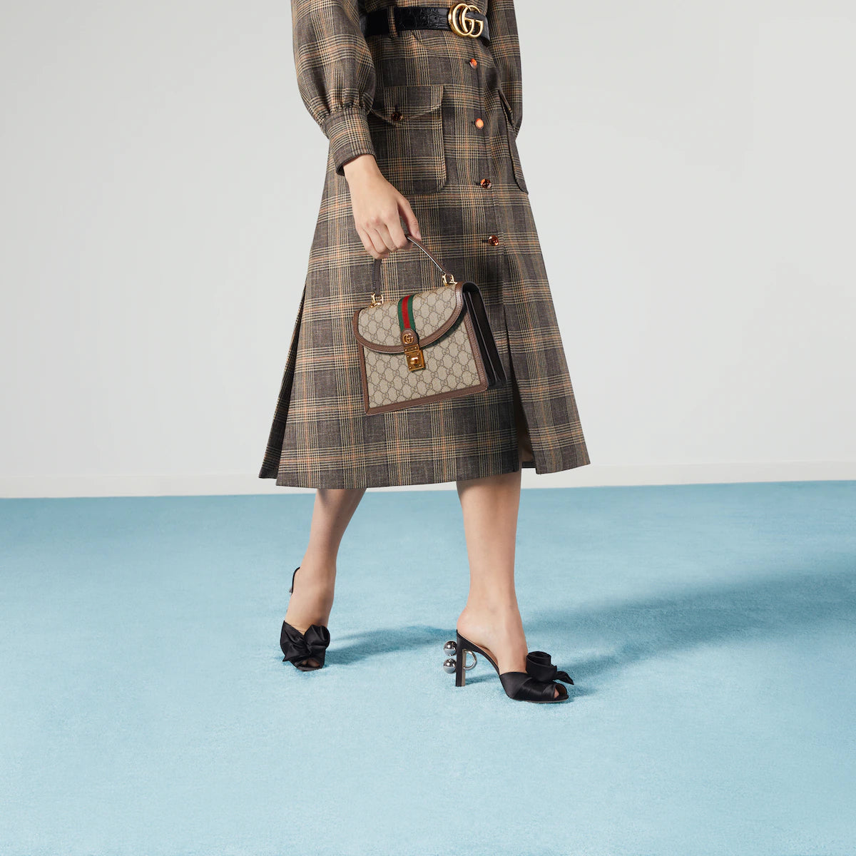 〔オフィディア〕ウェブ ストライプ付き スモール トップハンドルバッグ