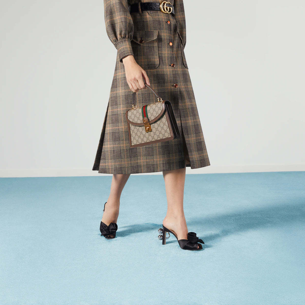 〔オフィディア〕ウェブ ストライプ付き スモール トップハンドルバッグ