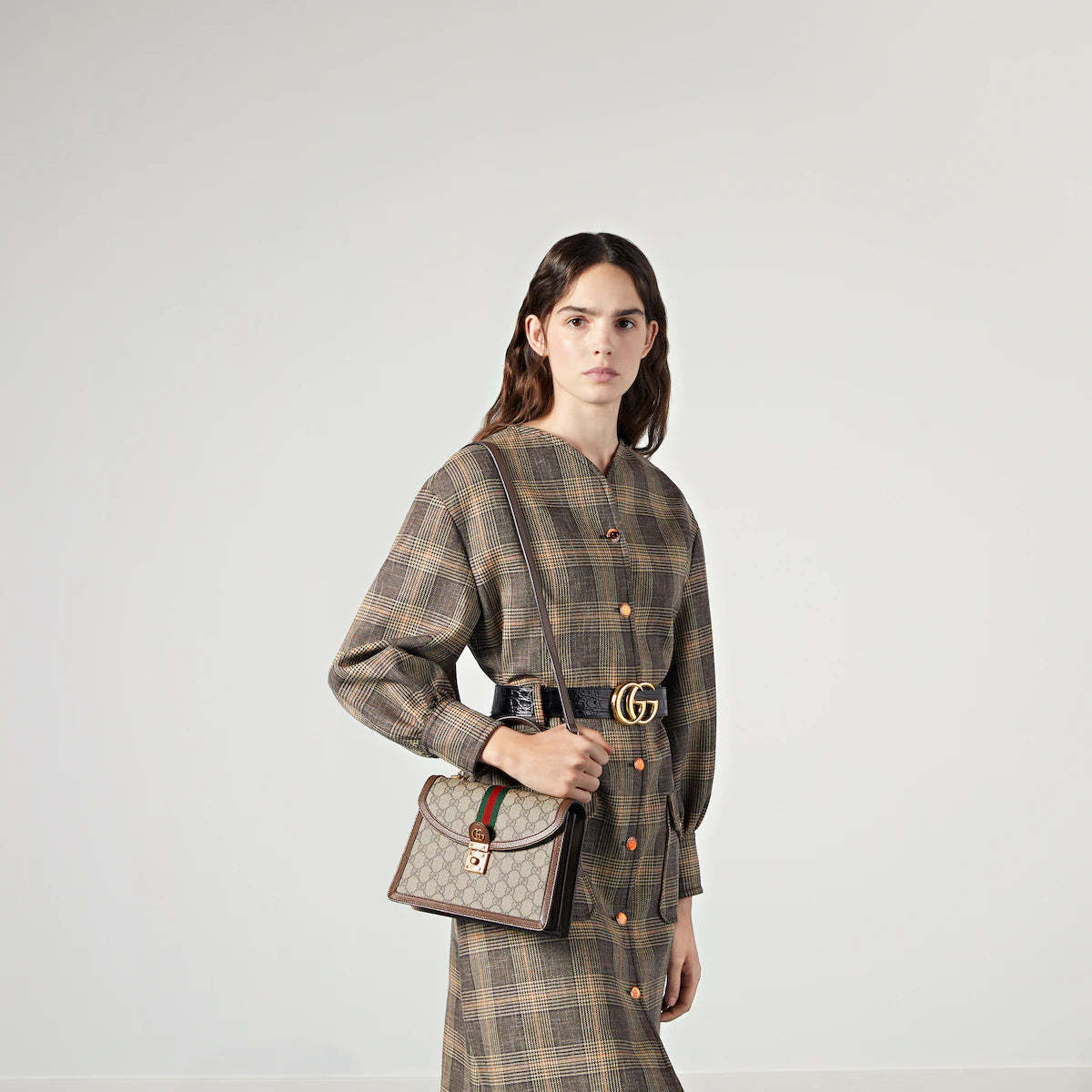 〔オフィディア〕ウェブ ストライプ付き スモール トップハンドルバッグ