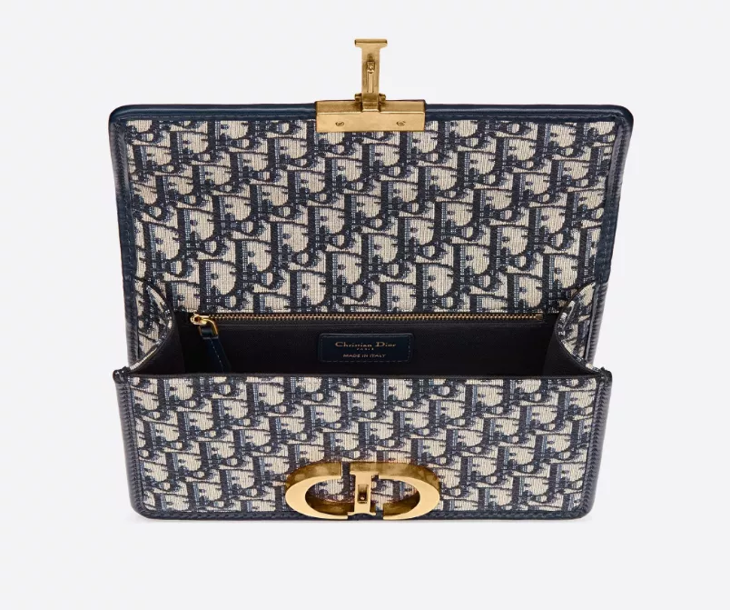 【DIOR】ブルー “30 MONTAIGNE” ディオール オブリーク ジャカード キャンバス フラップ チェーンクラッチバッグ