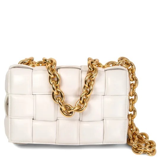 ボッテガ・ヴェネタ チェーン カセット ショルダーバッグ チョーク